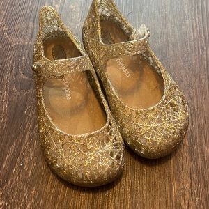 Mini Melissa + Campana Glitter Gold Mary Janes Size 9